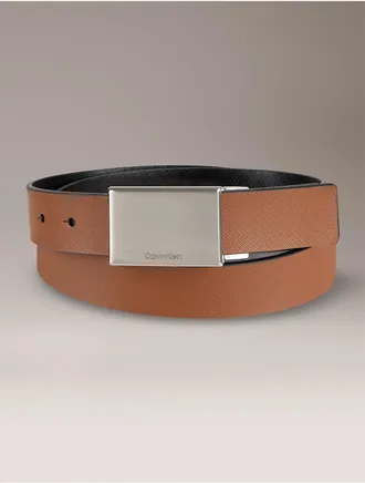 Calvin Klein Mens CK Logo Swivel Plaque Belt - Brown - XL