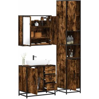 vidaXL Vidaxl - Set De Muebles Ba&ntilde;o 3 Pzas Madera Contrachapada Roble Ahumado