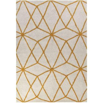Beliani Tappeto in cotone bianco e giallo motivo a geometrico 160 x 230 cm Marand