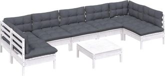 vidaXL Muebles De Jard&iacute;n 8 Pzas Con Cojines Blanco Madera Maciza Pino Vidaxl