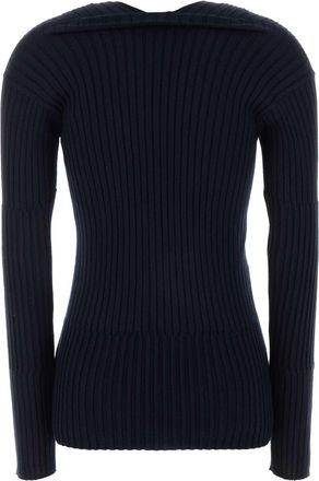 Bottega Veneta Womens Cashmere-Silk Blend Ribbed Sweater Navy