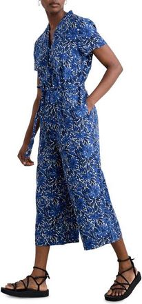 Seasalt Cornwall Treen Cove Linen Jumpsuit in Stream Flower Bright Marine at Nordstrom, Size 10 Us
