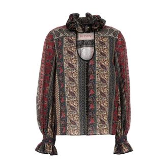 Valentino Garavani Blouses, female, Multicolor, Size: XS Paisley Print Ruffle Neck Blouse