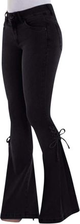 Generic Jean Skirt Plus Size for Women Jeans Women Elastic Bow Pant Denim Cut Boot Summer Loose Casual Plus Womens Jeans Tall Womens Clothes (Black, XXXXL)