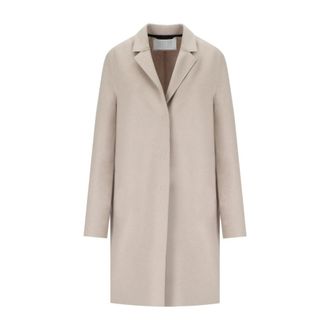 Harris Wharf London Single-Breasted Coats, female, Beige, Size: L Cream Wool Coat with Lapel Collar