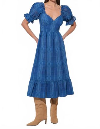 Adelyn Rae Betsey Puff Sleeve Jacquard Striped Maxi Dress In Marine Blue