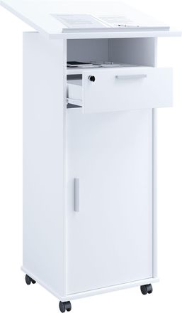 ebuy24 Consola De Altavoz M&oacute;vil Vcm Wood Dimensiones Aprox. Al. 109 A 120 Cm X An. 60 Cm X P. 50 Cm Escritorio De Pie Con Rodillos Rollable Con Caj&oacute;n Mesa De