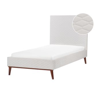 Beliani Beliani - Cama Con Somier Cabecero Panal Acolchado Dise&ntilde;o Moderno Tapizado De Terciopelo Blanco Crema 90 X 200 Cm Bayonne