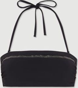 Brunello Cucinelli Bikini bandeau top with monili in Black at Nordstrom, Size 48 It