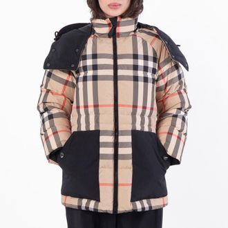 Burberry Checked Hooded Puffer Jacket, Size X-Small