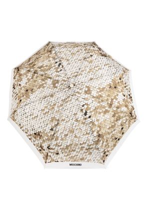 Moschino Folding Umbrella With Print, Unisex, Gold