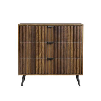 Urban Meuble C&oacute;moda de 3 cajones, madera de nogal tallada, 80x38x78 cm