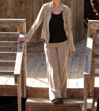 Xcvi Pull-On Twill Wide Leg Pants In Beige