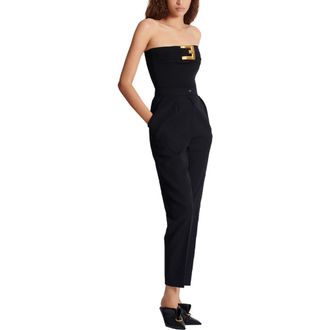 Balmain Crepe bustier bodysuit with belt detail in Black at Nordstrom, Size 36 Eu