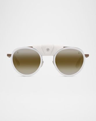 Vuarnet Men & apos;s Glacier 01 Titanium Round Sunglasses with Side Shields and Cord