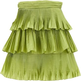 Valentino Garavani Pleated Taffeta Flounced Skirt - Lime Green