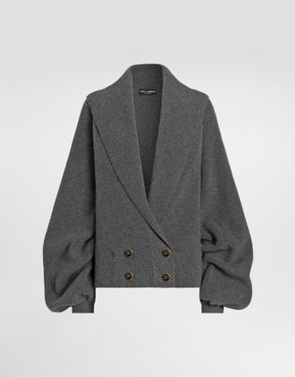 Dolce & Gabbana Half English Rib Knit Cardigan - Woman Sweaters And Cardigans Gray 36