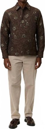 Les Deux Kaleb Flower Jacquard Overshirt In Monks Robe