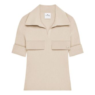Courr&egrave;ges Polo Shirts, female, Beige, Size: XS Ribbed Polo