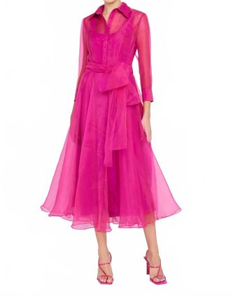 Theia Starlette Organza Shirt Dress In Sunset Fuchsia