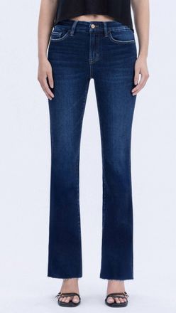 Flying Monkey High Rise Seamless Waistband Raw Hem Bootcut Jeans In Dark Wash