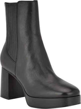 Nine West Womens Nine West EDS Boots Black Leather Square Toe Block Heel Bootie RHS7000
