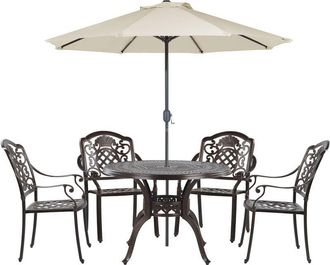 Beliani Garden Outdoor Dining Set with Cushions Aluminium Brown Parasol (16 Options) Salento