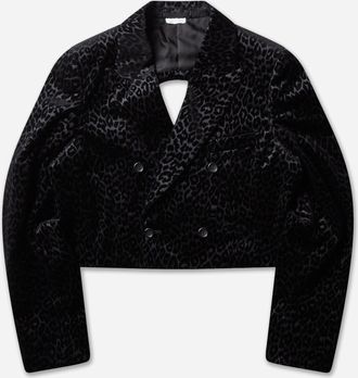 Comme Des Gar&ccedil;ons Men s Cotton Velvet Leopard Print Cropped Blazer Black