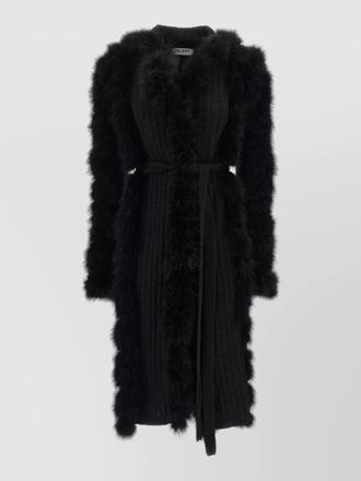The Attico long knit coat belted waist faux fur