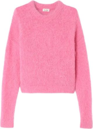American Vintage Roze Cropped Gebreide Trui - Dames - Ronde hals truien - Roze - Xs/S - Truien & Vesten