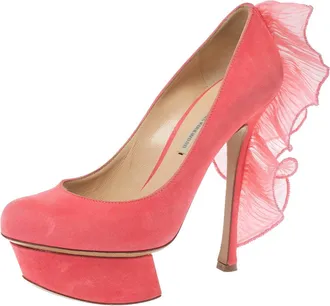 Nicholas Kirkwood Pink Suede Ruffle Trimmed Platform Pumps