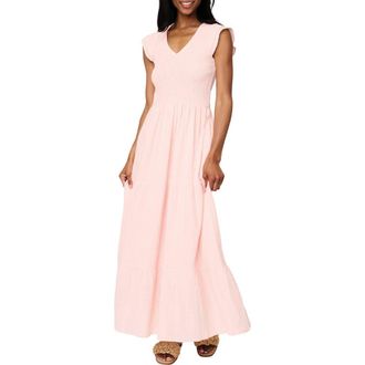 Gibsonlook Flutter Sleeve Cotton Gauze Maxi Dress in Pale Blush at Nordstrom, Size Medium