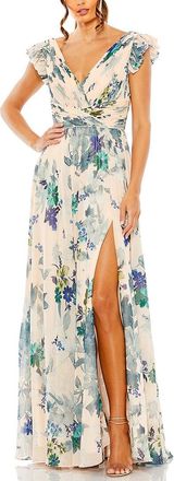 Mac Duggal Flutter Sleeve Chiffon Gown