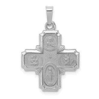 Diamond2Deal 14k White Gold Polished Satin Four Way Medal Hollow Pendant