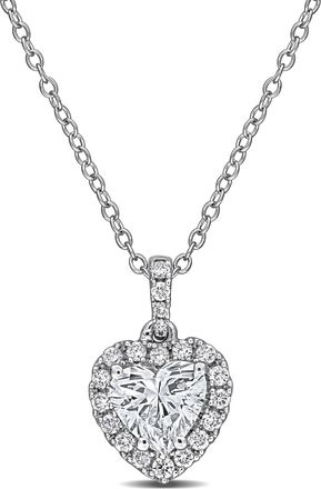 Mimi & Max Created Forever Lab-Grown Diamond Halo Necklace Sterling Silver 7/8 - 1 1/4ct TDW