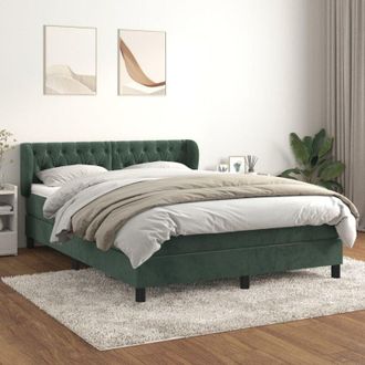 vidaXL Cama Box Spring Con Colch&oacute;n Terciopelo Verde Oscuro 140x190 Cm Vidaxl