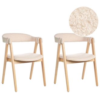 Beliani Beliani - Conjunto De 2 Sillas De Comedor Estilo Tradicional Asiento Tapizado Boucl&eacute; Beige Y Madera Clara Day