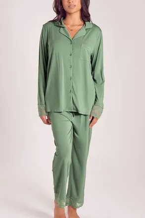 iCollection Modal Womens Pajama Set with Lace Trim in Green at Nordstrom, Size X-Large