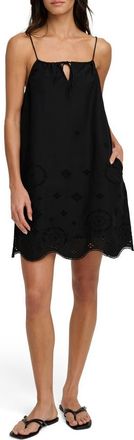 Favorite Daughter The Pretty Please Embroidered Hem Detail Cotton Minidress in Black at Nordstrom, Size X-Large