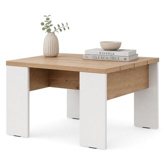 Dmora Mesa De Centro Magre, Tablero Efecto Listones, Forma Cuadrada, Color Marr&oacute;n, 67x67x43h Cm Roble Nudos Marr&oacute;n