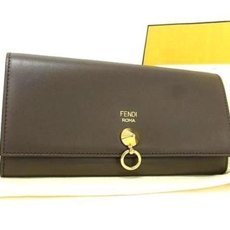 Fendi Grayish Leather Long Wallet (Bi-Fold) (Pre-Owned)