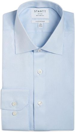 Stantt Contemporary Fit Wrinkle Resistant Cotton Dobby Dress Shirt in Sky Blue at Nordstrom, Size 20 - 36