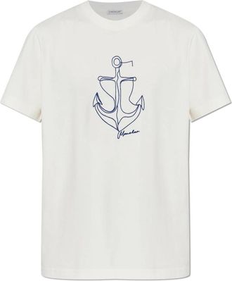 Moncler T-shirt met geborduurd patroon - Heren - T-shirts - Beige - L - Katoen - Tops