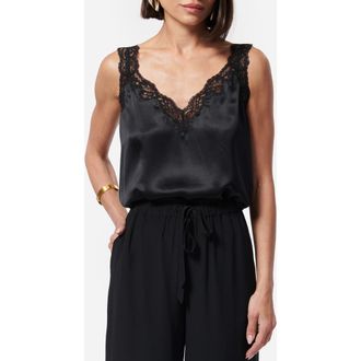 Cami NYC Fernanda Lace Trim Silk Charmeuse Tank in Black at Nordstrom, Size Xx-Small