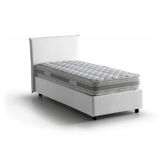 Dmora Dmora - Cama Individual Daugell, Cama Contenedor Con Revestimiento De Tela, 100% Made In Italy, Apertura Lateral, Con Colch&oacute;n Cm 80x190 Incluido, Blan