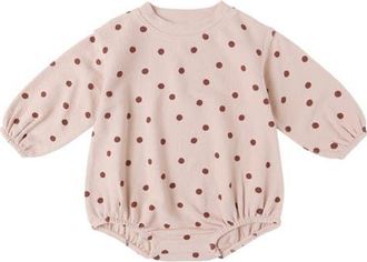 Rylee + Cru Spongey Polka Dot Stretch Cotton Knit Romper in Blush at Nordstrom, Size 6-12M