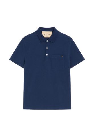 Valentino Garavani Blue Solid Shirt Collar Polo