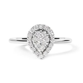 House of Brilliance 10K White Gold 3/8 Cttw Round-Cut Lab Grown Diamond Cluster Pear Promise Ring at Nordstrom, Size 7