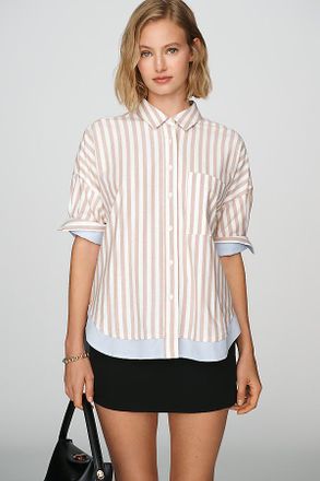 Maeve Mabel Contrast Boxy Oxford Shirt Top