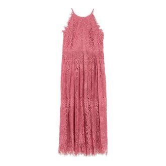 Oltre Flare midi kanten jurk - Dames - Casual kleedjes - Roze - 3XL - Katoen - Kleedjes